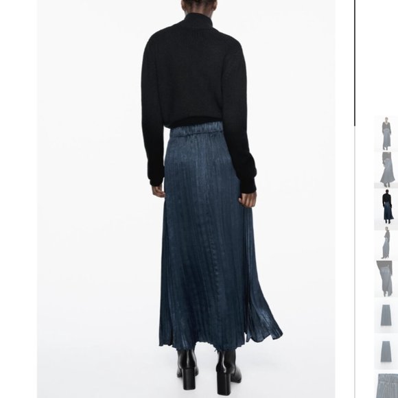 NWT ZARA WRINKLED SATIN EFFECT SKIRT PETROL BLUE - Picture 5 of 8